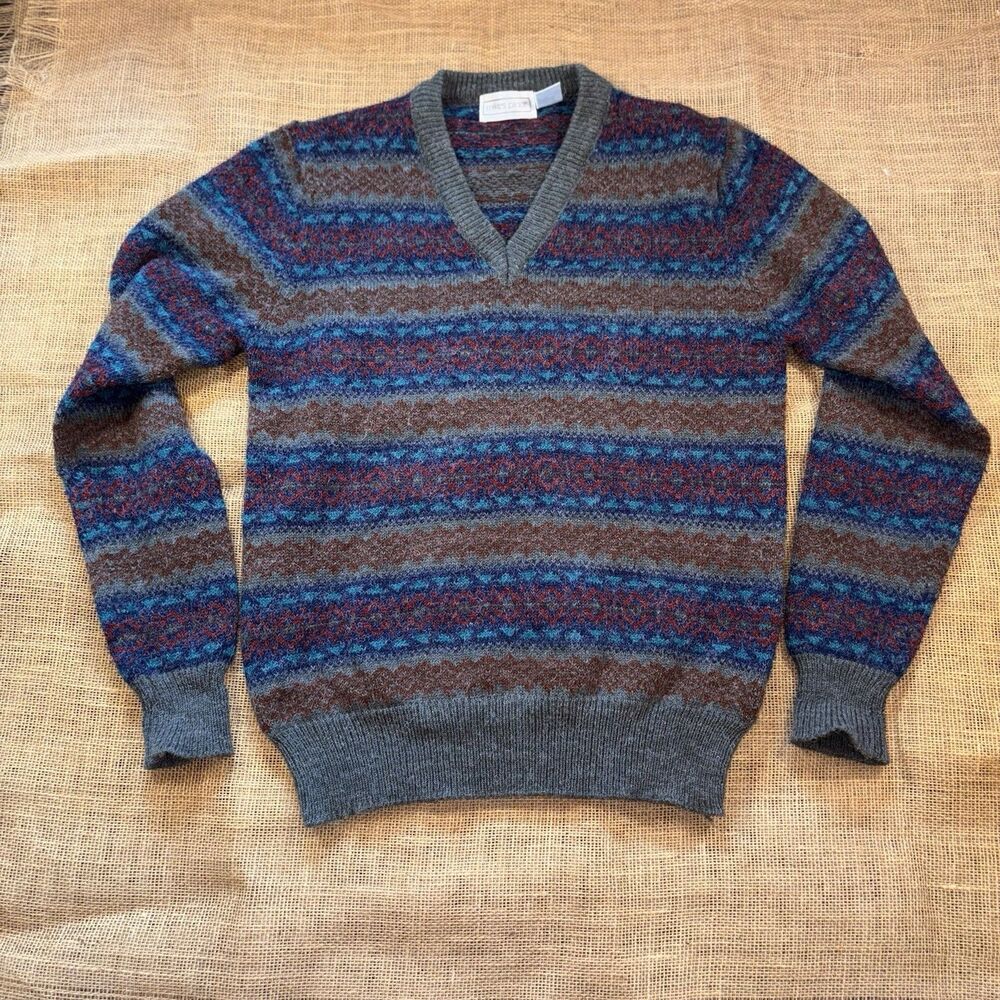 Vintage Mike's Place 80s Fair Isle Gray/Blue Pull-Over Sweater Size Large